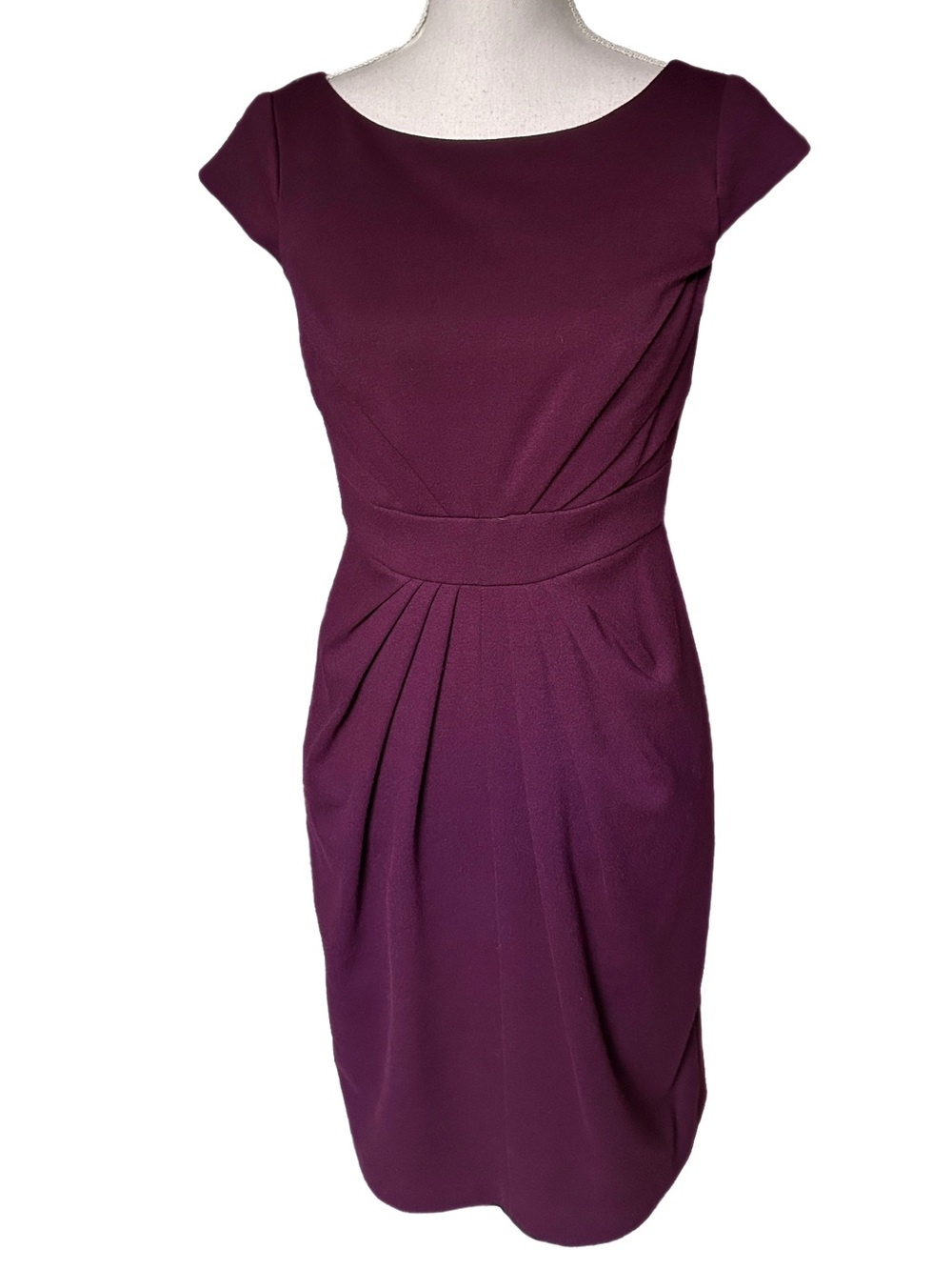 Adrianna Papell Dress Purple Pleated Sheath Size 4 Career Office Lined Pockets